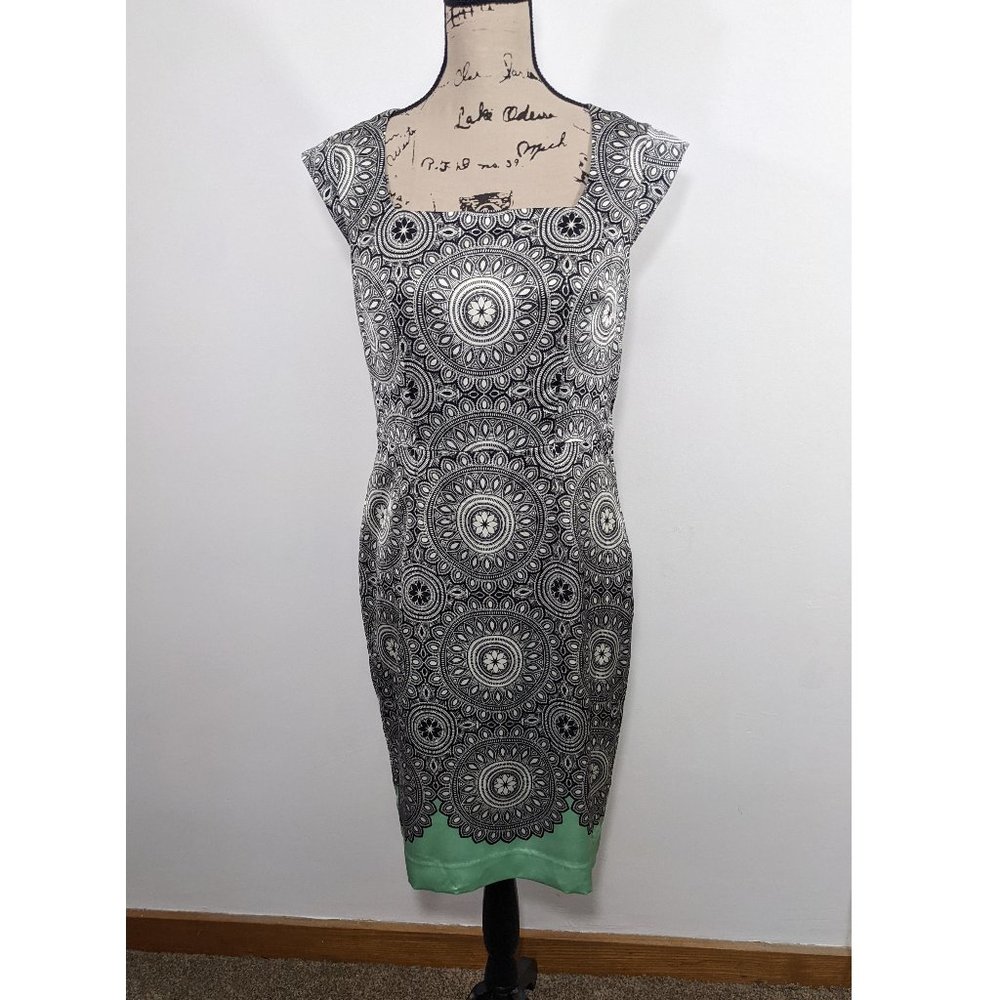 New The Limited Sheath Dress Black White Mint Green Mandala Cap Sleeve 6